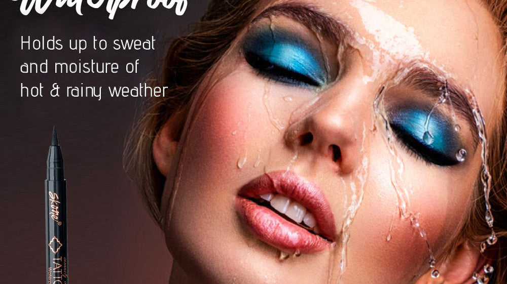 Clean winged eyeliner look using waterproof, smudge-proof liquid eyeliner that lasts all day